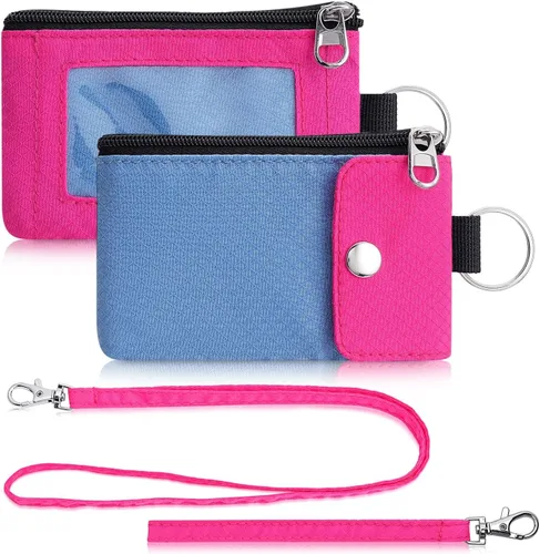 Vista 19 de Artpaxy Cartera minimalista para hombres y mujeres, llavero con bloqueo RFID, con cremallera, pequeña cartera con ventana de identificación, 2