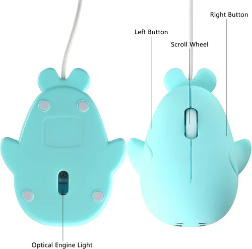Vista 8 de elec Space Ratón con cable, lindo animal con forma de delfín, ratón óptico con cable USB para computadora de escritorio, laptop, 3 botones, cable