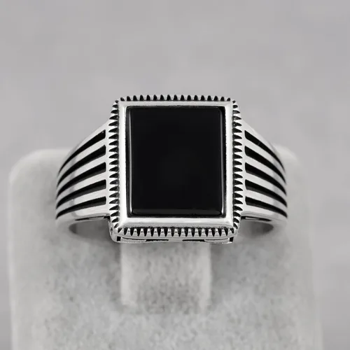 Vista 8 de Sterling Silver Rings for Men - Style Mens Sterling Silver Ring with Onyx Stone, Anillos Para Hombre
