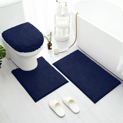 Vista 18 de BYSURE Juego de 3 alfombras de baño color azul aguamarina, antideslizantes, extra absorbentes, de felpilla, suaves, lavables Azul-aqua azul