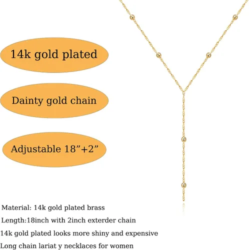 Vista 4 de Reoxvo Gold Long Layered Necklaces for Women 14K Gold Plated Simple Y Necklaces for Women Trendy Dainty Gold Lariat Chain Necklaces Women