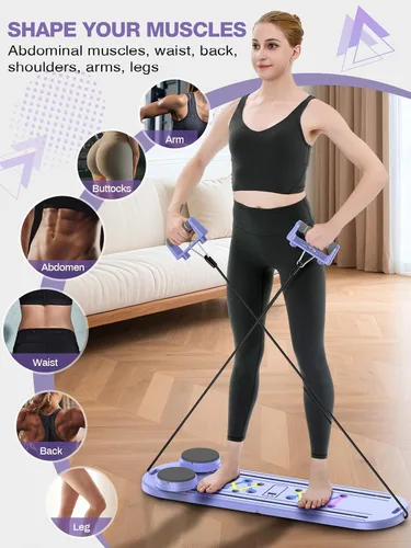 Vista 3 de Tabla de Pilates Plegable para Entrenamiento en Casa - Máquina Reformadora de Pilates Portátil para Mujeres - Juego de Reformador de Pilates