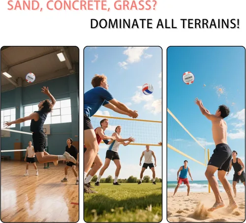 Vista 4 de XEDGE Pelota de voleibol cosida a máquina, tamaño 5, oficial para entrenamiento en interiores y exteriores, playa, césped y juego en la cancha