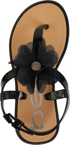 Vista 5 de bebe Sandalias para niñas zapatos de vestir planos de verano con punta abierta, sandalias con hebilla a presión con diseño de flores de gasa y suela