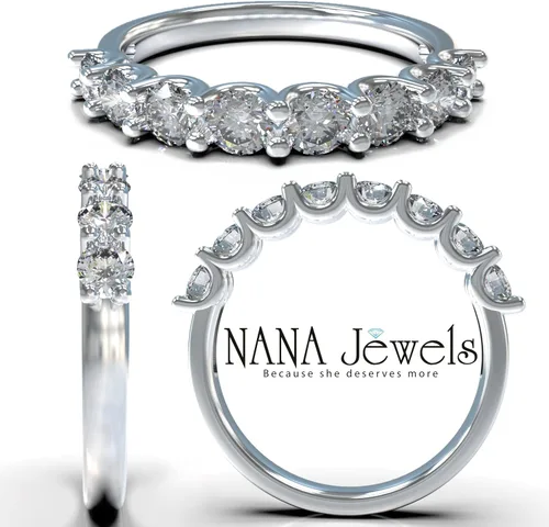 Vista 2 de NANA Jewels Anillos de boda de diamantes de imitación de 1.00 quilates, alianza de aniversario, conjuntos de boda para mujeres en plata, 10K o 14K