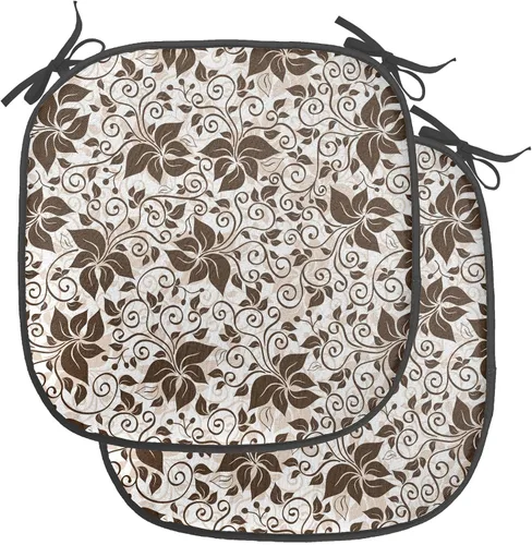 Vista 46 de Ambesonne Cojín de asiento para silla de flores, detalles florales con hojas y remolinos, estampado artístico romántico y vívido y vibrante