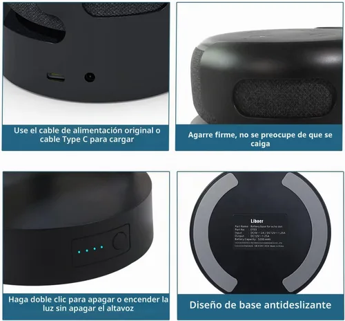 Vista 8 de Base de batería para Dot 3ª generación y soporte de batería Google Mini 2, cargador portátil para Dot 3ª batería de respaldo, 16 horas de tiempo