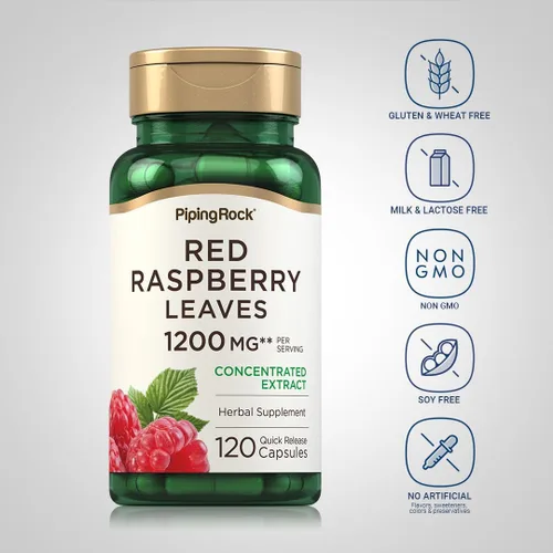 Vista 3 de Piping Rock Red Raspberry Leaf Cápsulas 120 pastillas Suplemento de extracto de hierbas Sin OMG, sin gluten