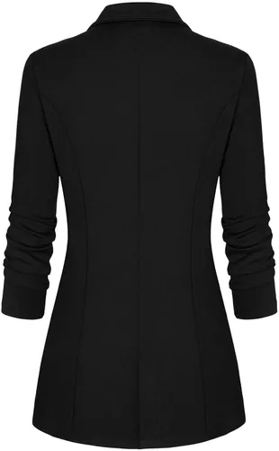 Vista 2 de Genhoo - Blazer de manga larga para mujer, chaqueta de punto frontal abierto, chaqueta de trabajo y oficina, con bolsillos con cremallera, S-2XL
