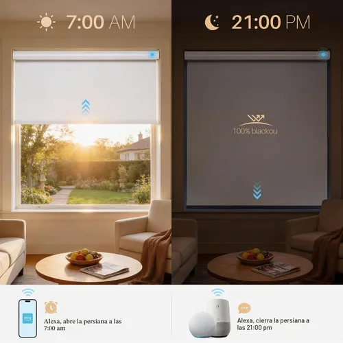 Vista 4 de Persianas enrollables motorizadas con control remoto, persianas automáticas inalámbricas, compatibles con Alexa y Google Home