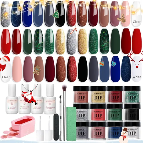 Vista 11 de AZUREBEAUTY Kit de Iniciación de Polvo de Inmersión para Uñas de 31 Piezas, 20 Colores Transparente Nude Rosa Marrón Brillantina Todas las Auburn