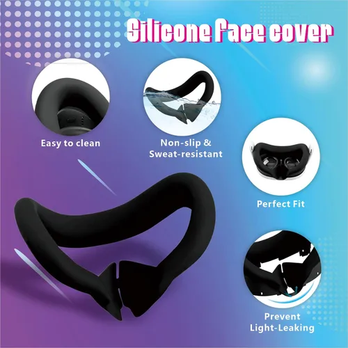 Vista 6 de OOAVR Controller Grips Cover for Oculus Quest 3,VR Silicone Face Pad,Lens Protection Cover,Thumbstick Covers(4pcs SetBlack)