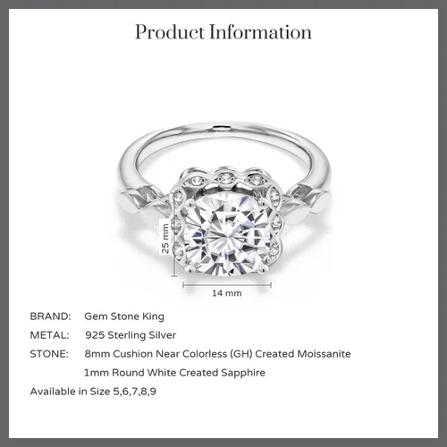 Vista 63 de Gem Stone King Anillo de compromiso de plata de ley 925 de 0.315 in con piedra natal y zafiro blanco creado Anillo de compromiso de boda