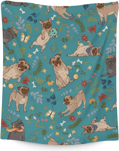 Vista 7 de Manta de Pug para regalo, 30 x 40 pulgadas, bonita manta para amantes de los perros, mantas blancas de felpa suave para sofá, oficina