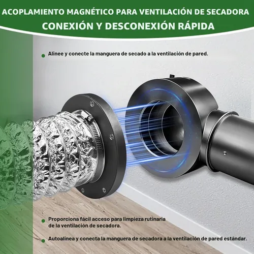 Vista 6 de Kit de conector de acoplamiento de ventilación de secadora magnética, fácil