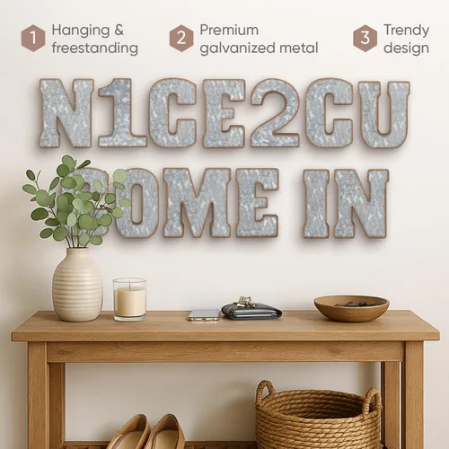 Vista 7 de CraftyCrocodile Números de metal galvanizado de 7" para decoración de pared - Número 3D 0 para colgar y de pie libre - Números de mesa rústicos