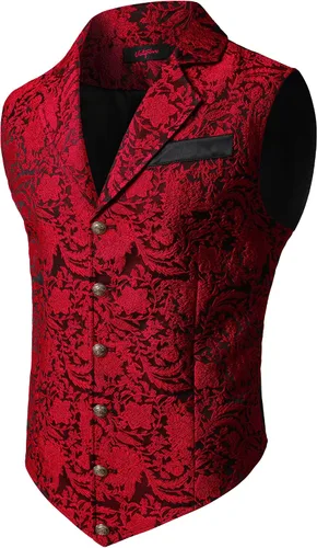 Vista 9 de VATPAVE Chaleco de traje victoriano para hombre, chaleco gótico steampunk Beige Negro