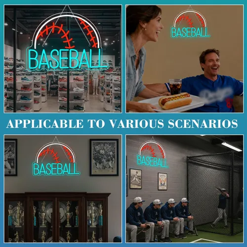 Vista 7 de Letrero de neón de béisbol, luz deportiva LED alimentada por USB, letrero azul usado para gimnasio, luz de béisbol para decoración de arte de pared