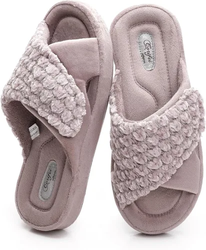 Vista 8 de Zapatillas ortopédicas ajustables con soporte de arco para mujer con espuma viscoelástica para fascitis plantar, zapatillas de casa para mujer