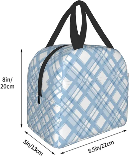 Vista 5 de Nerxy Lonchera a cuadros de búfalo azul, moderna, 8 x 5 x 8.5 pulgadas, suave bolsa de almuerzo para mujeres, niños, adultos, trabajo, escuela