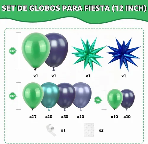 Vista 2 de Kit de arco de globos azules y verdes, kit de arco de guirnalda de globos azul marino y verde oscuro con globos de papel de aluminio de estrella 4D