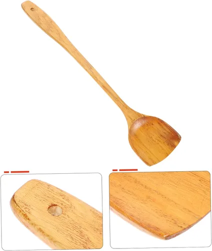 Vista 7 de 2 cucharas de silicona de bambú utensilios de cocina de bambú utensilios de cocina de madera pala para hornear espátula wok aleta herramienta