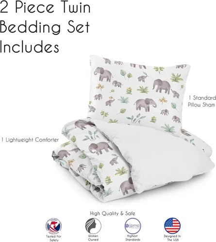 Vista 5 de Sweet Jojo Designs Juego de edredón individual de 2 piezas (elefantes grises) para niños/niñas, niños, ropa de cama para niños, cama en una bolsa