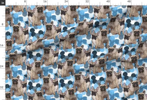 Vista 2 de Spoonflower Tela - Bulldog Francés Animales Perros Cachorros Patas Flores Impresas en Tela de Gasa Barrio Gordo - Costura Ropa de Moda Vestidos