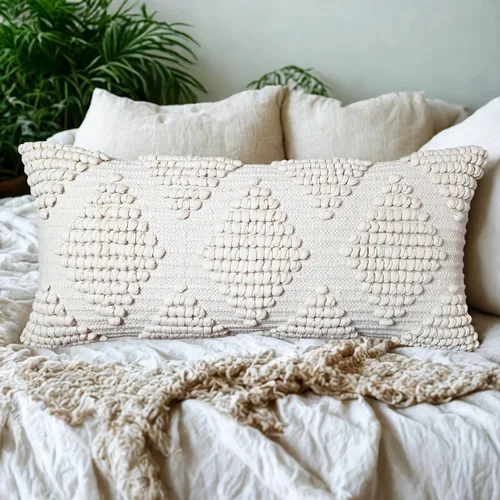 Vista 2 de Juego de 1 funda de almohada lumbar bohemia de 14 x 32 pulgadas, fundas de cojín decorativas tejidas a mano con textura para sofá cama, fundas