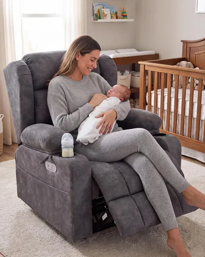 Vista 2 de Silla reclinable Power Rocker de gran tamaño, sofá reclinable eléctrico de Gris