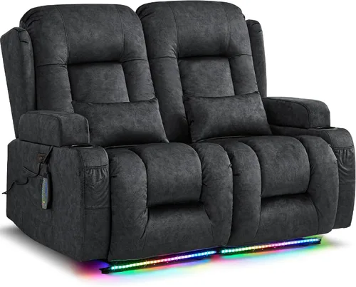 Vista 25 de URRED Sofá reclinable Power Loveseat con masaje y calor, gris ceniza