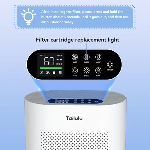 Vista 2 de Tailulu Tailulu HQKJ-180 Filtro purificador de aire para purificador de aire, grado H14 True HEPA para filtro de habitaciones grandes, alergias