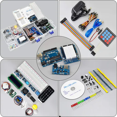 Vista 3 de Kit de inicio súper REXQualis basado en Arduino UNO R3 con tutorial y placa controladora compatible con Arduino IDE