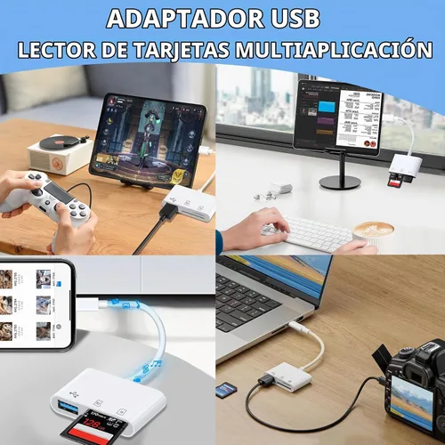 Vista 6 de Ranuras dobles de memoria 3 en 1 con adaptador digital de cámara USB