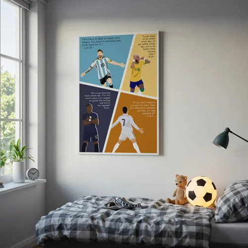 Vista 4 de LOLUIS Arte de Pared Motivacional de Superestrella de Fútbol Dibujado a Mano con Cita Deportiva Decoraciones de Arte de Pared