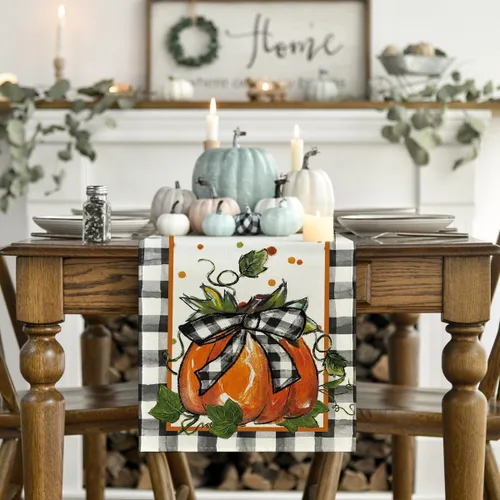 Vista 2 de Artoid Mode Camino de mesa de otoño con lazo de calabaza, decoración de mesa de comedor de cocina de otoño para decoración de fiesta del hogar, 13 x