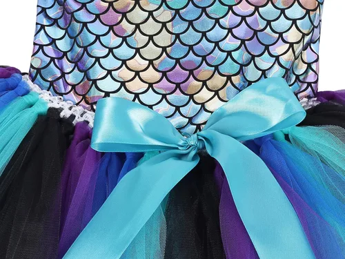 Vista 5 de WonderBabe Mermaid Tulle Tutu Dress for Girls Halloween Birthday Party Costume Princess Mermaid Dress Up Outfit with Headband