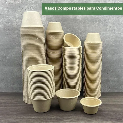 Vista 6 de CAMKYDE Vasos de Soufflé Desechables de Fibra de Bagazo de 2 oz, Paquete de 100, Vasos para Condimentos 100% Naturales Biodegradables Compostables