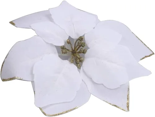 Vista 18 de YYCRAFT 12 flores artificiales de seda brillante con purpurina para decoración de árbol de Navidad (plata, 8 pulgadas)