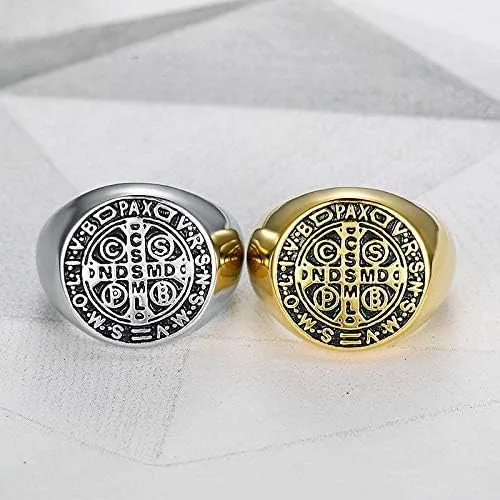 Vista 4 de Demon Protection Ghost Hunter CSBP - Anillo católico de San Benito con medalla de exorcismo de acero inoxidable