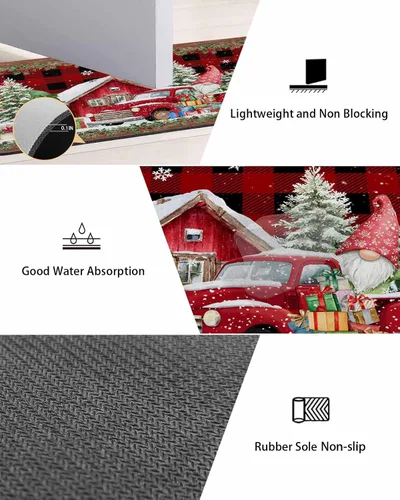 Vista 3 de Tapete de baño de Navidad a cuadros para bañera, antideslizante, de secado rápido y absorbente, tierra de diatomeas, fregadero, dormitorio, cocina