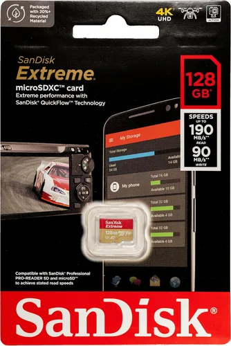 Vista 2 de SanDisk Micro SDXC 128GB Extreme Memory Card funciona con DJI Drone Series Mini 4 Pro (SDSQXAA-128G-GN6MN) V30 A2 4K UHD UHS-I Bundle con (1) lector