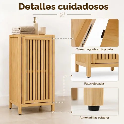 Vista 6 de Gabinete de almacenamiento de bambú, gabinete de piso de baño Natural