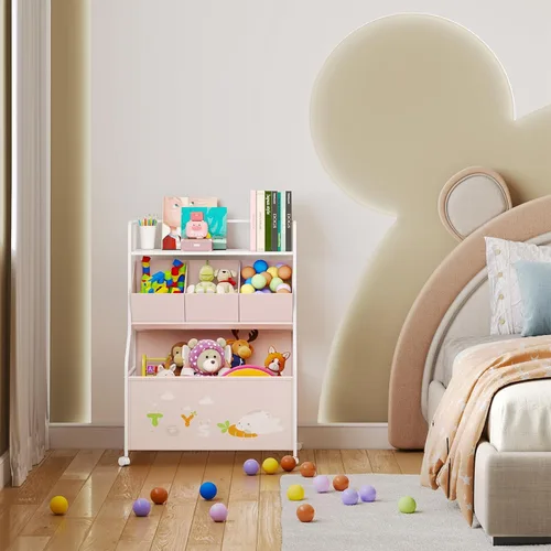 Vista 5 de BBLIKE Organizador de Almacenamiento de Juguetes con Ruedas - Caja de Juguetes Grande de 3 Niveles para Niños, Almacenamiento de Cofre de Juguetes