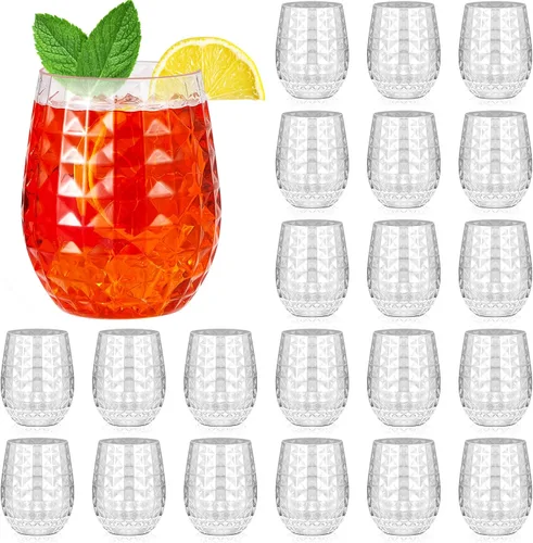 Vista 7 de Ctosree Juego de 12 vasos de piña Tiki de 12 onzas, copas de vino de plástico hawaianas Tiki tazas transparentes sin tallo, reutilizables, tazas