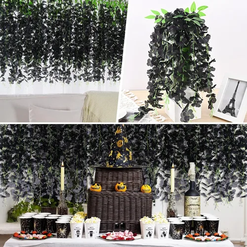 Vista 3 de BLEUM CADE 10 Piezas Flores Colgantes de Glicina Falsa Negra, 3.6 Pies/Pieza Guirnalda de Glicina Artificial, Flores Colgantes para Boda Fiesta