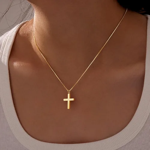 Vista 65 de Collar de cruz para mujeres y niñas, delicado chapado en oro de 14 quilates, gargantilla con dije de cruz que no se deslustra, impermeable, moderno