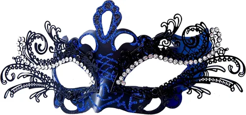 Vista 3 de liweiyu Masquerade Mask, Mardi Gras Deecorations Venetian Masks for Womens (Blue-black), 9.44in*4.11in