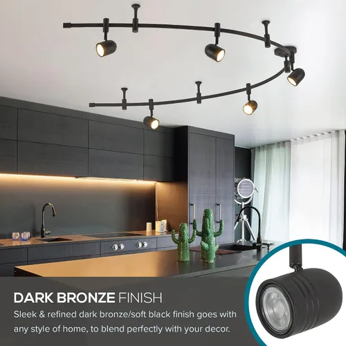 Vista 4 de Catalina Lighting Lámpara de Techo con Riel de 96", Bronce Frotado con Aceite, Riel Flexible LED Transicional de 5 Luces, Bombilla Incluida