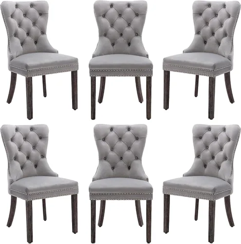 Vista 29 de Juego de 2 sillas de comedor de terciopelo beige, elegantes capitoné